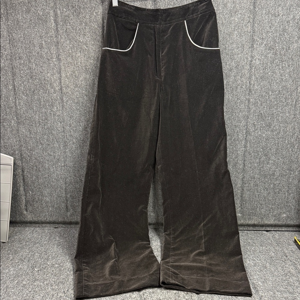 Palena Knitwear Vintage Velvet Flare Pants with White Trim Made in Hong Kong